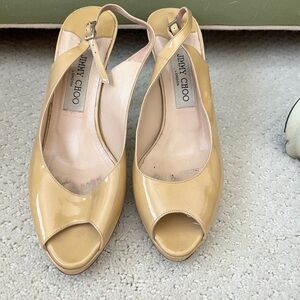 Jimmy Choo Tan Peep Toe Heels